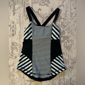 Lululemon Work It Out Tank Top Womens Sz 2 Mint Green Black Stripe Cross Back